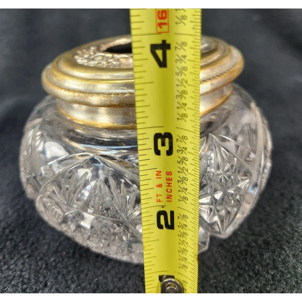 Antique Victorian Silver Crystal Hair Receiver Jar Vanity 1915 ABP